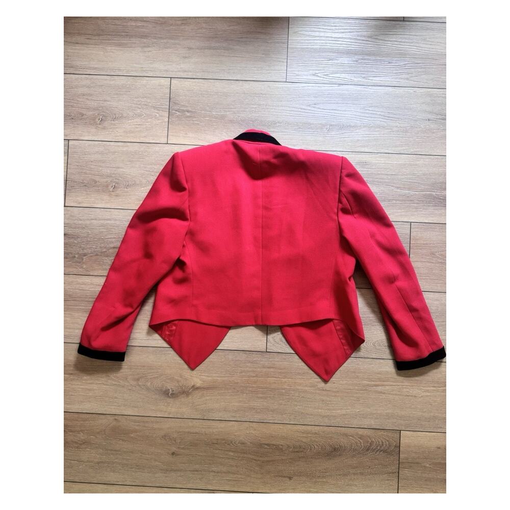 Vintage 80s 90s Red Black Beaded Cropped Short Jacket Open Front Statement MED - Picture 6 of 16